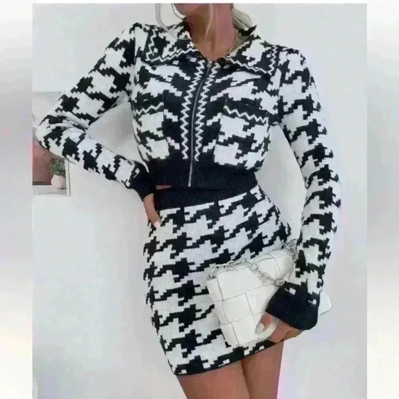 NWT SHEIN houndstooth black and white 2 piece skirt set size - Picture 5 of 7